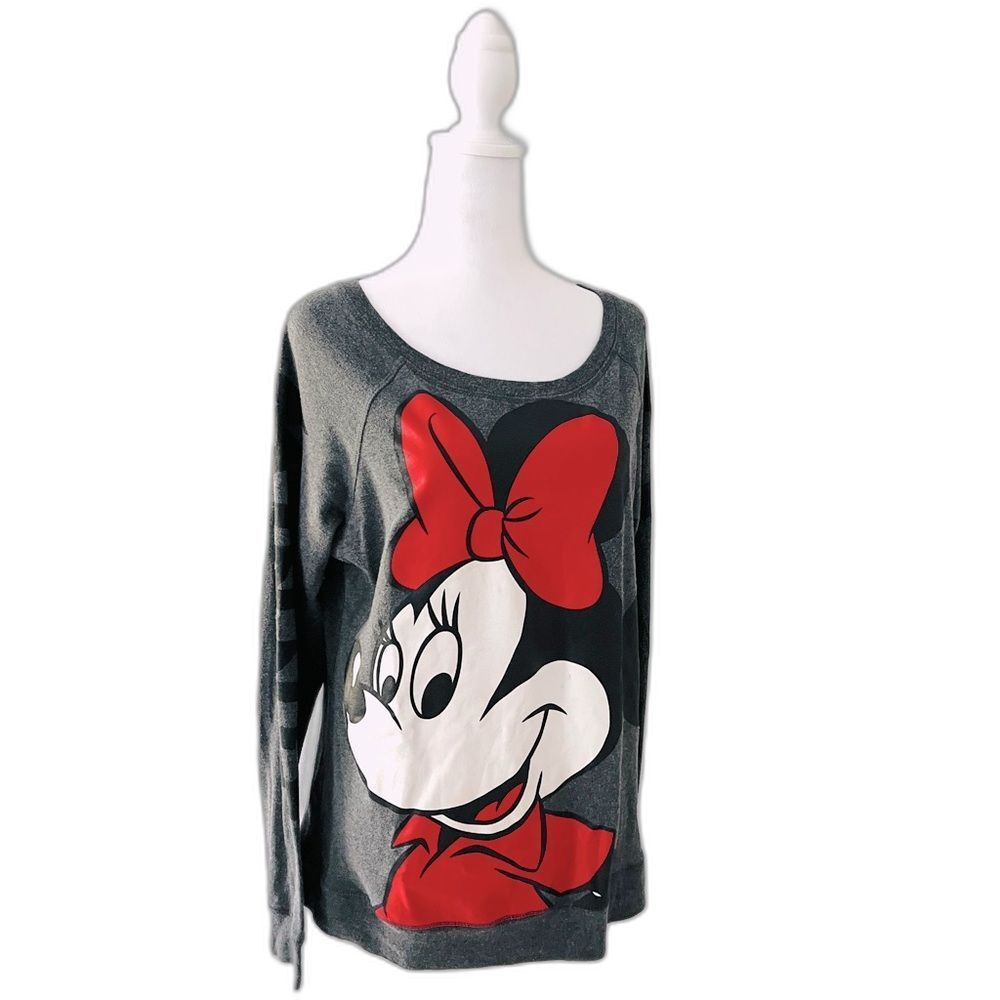 Disney Minnie Mouse Graphic Sweatshirt XXL Gray Long Sleeve Pullover Oversized